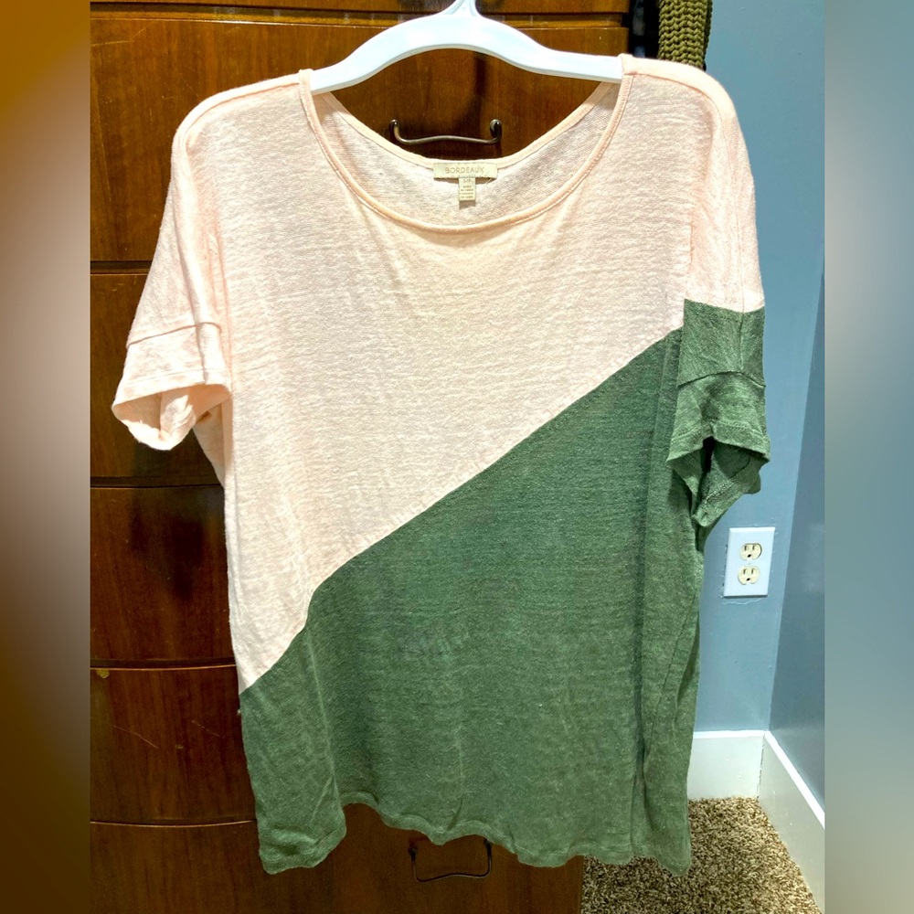 Anthropologie Bordeaux Colorblocked Linen Tee, Small